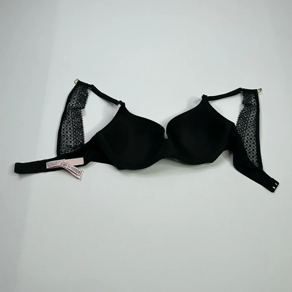 Victoria's Secret Incredible Lined Demi Bra 32C Black Lace Convertible Straps